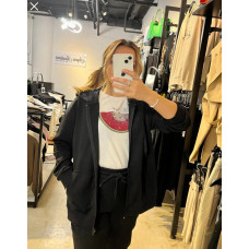 Siyah Kapüşonlu Fermuarlı Sweat