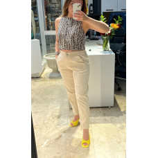 Likralı Beli Lastikli Bej Pantolon