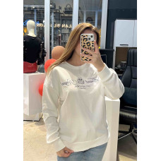 Gri Yazı Detaylı Beyaz Sweat