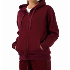 Bordo Kapüşonlu Fermuarlı Sweat
