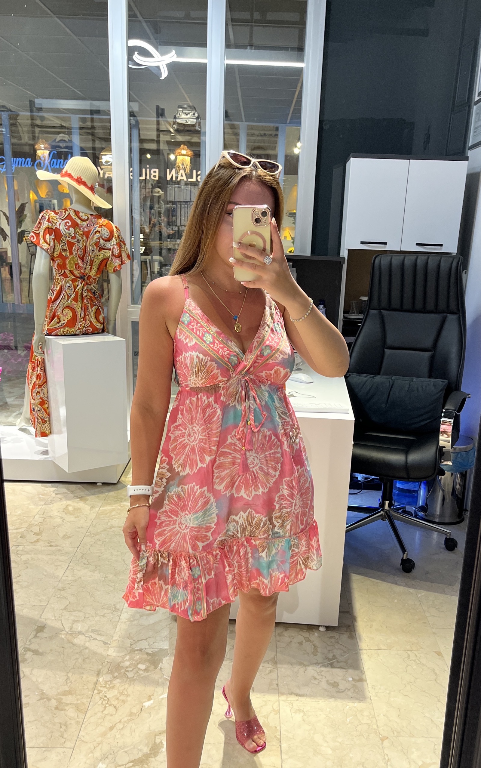 Pembe Kruvaze Yaka İpek Elbise