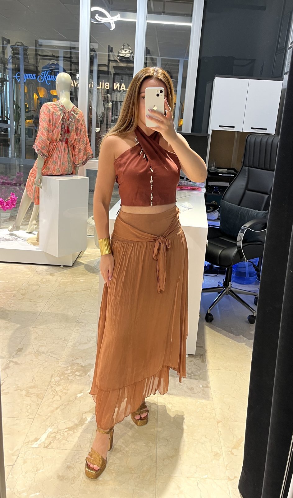 Tarçın Bağlama Detaylı İpek Etek