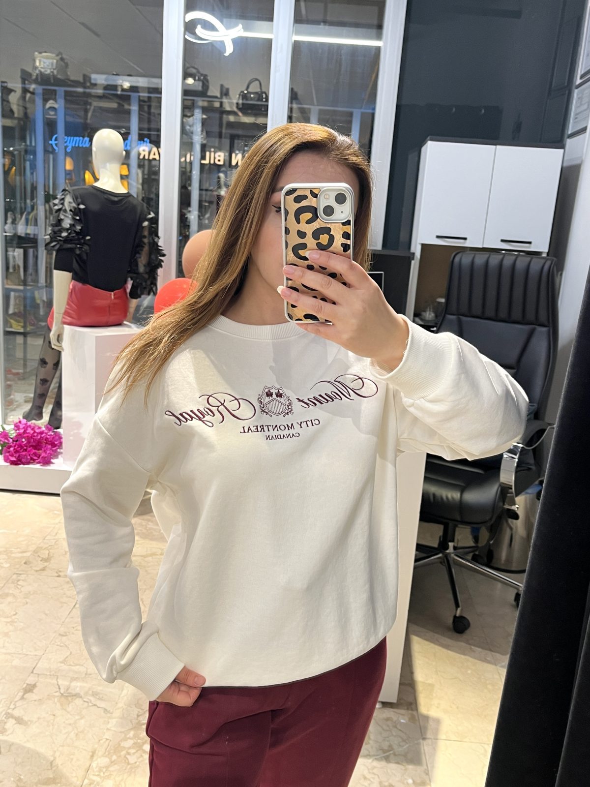 Bordo Yazı Detaylı Sweat