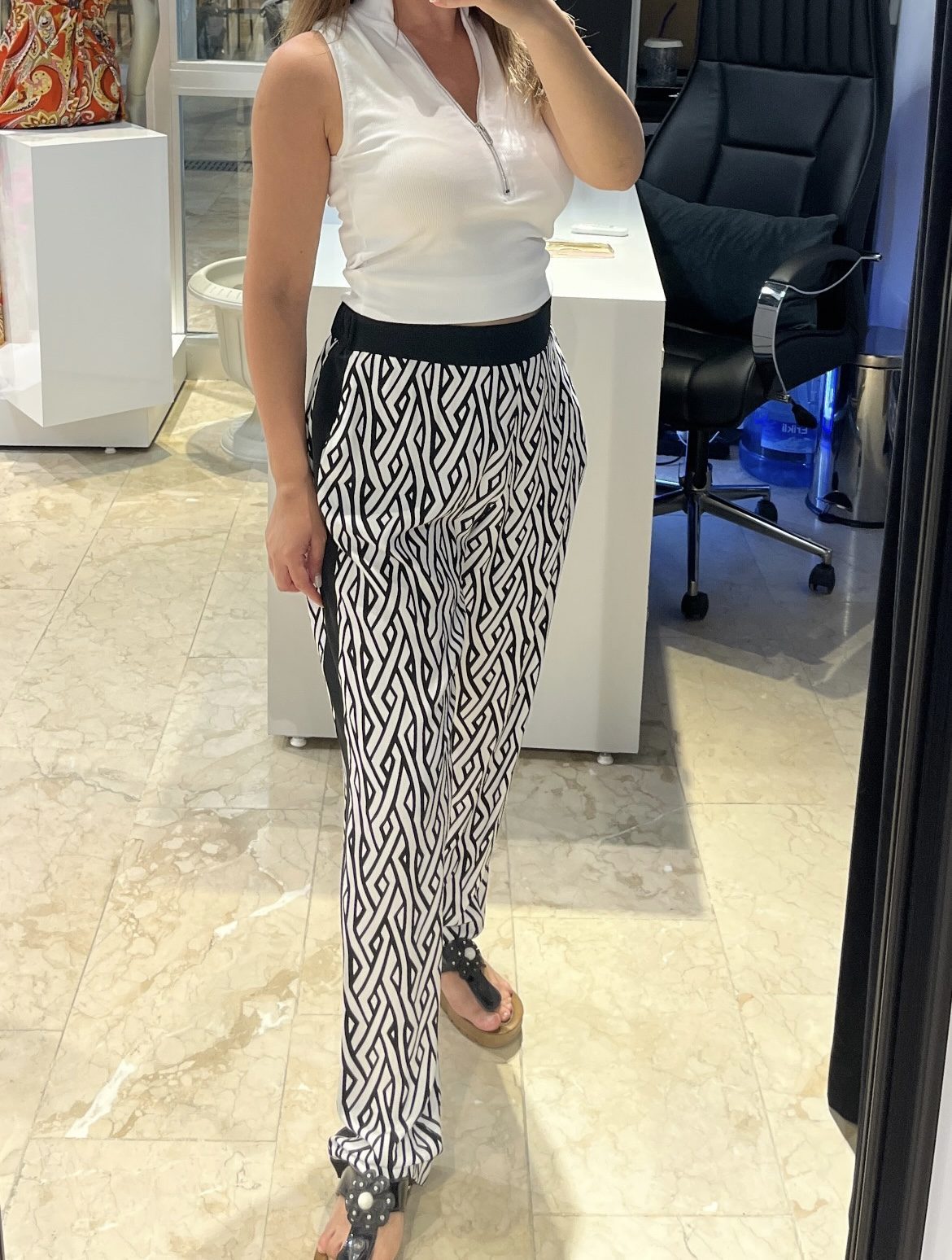 Desenli Viskon Dökümlü Pantolon