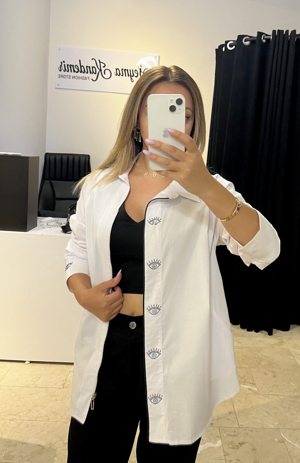 Önden Fermuarlı Likralı Cepli Gömlek