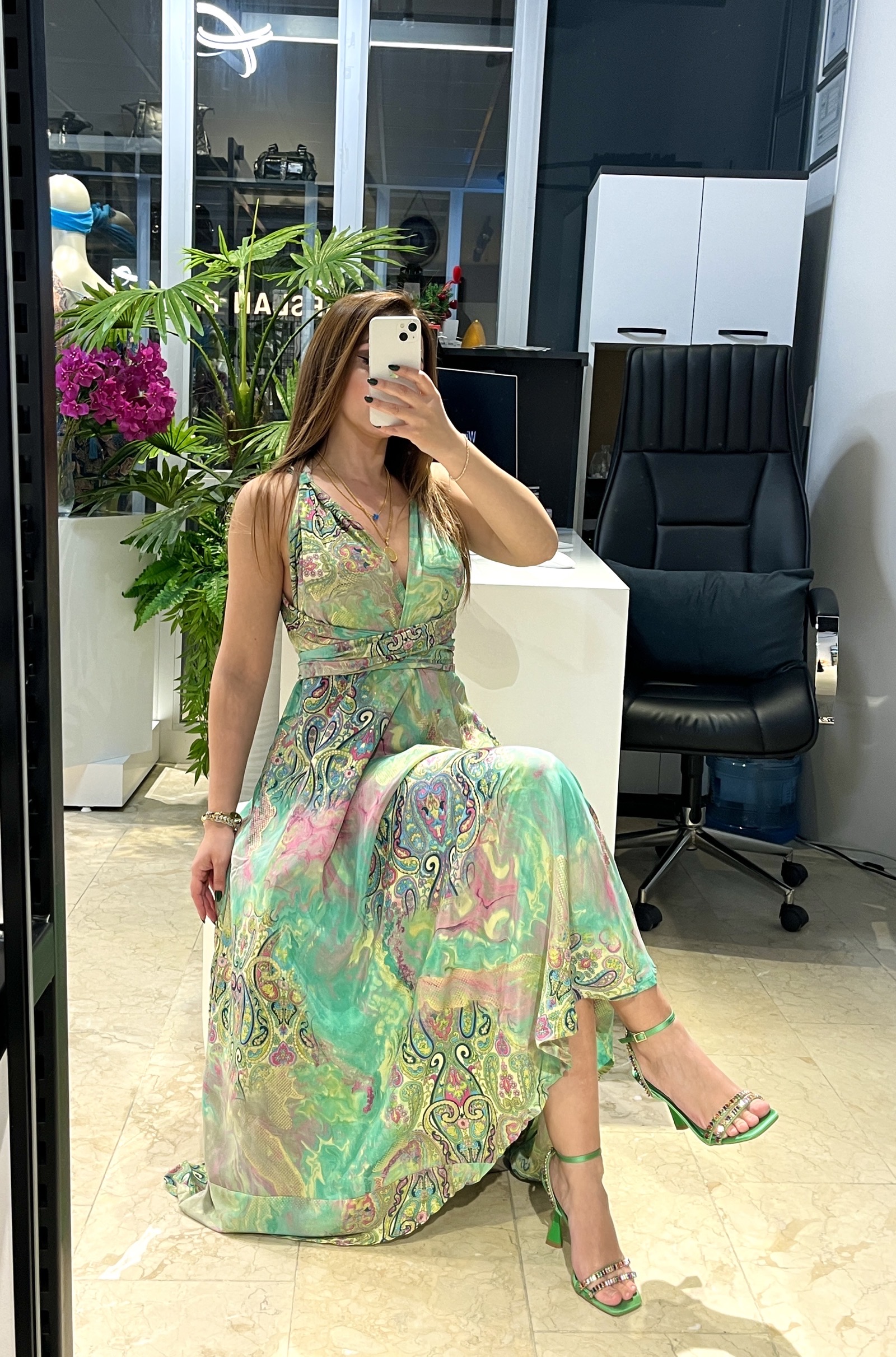 Palma Desenli İpek Elbise