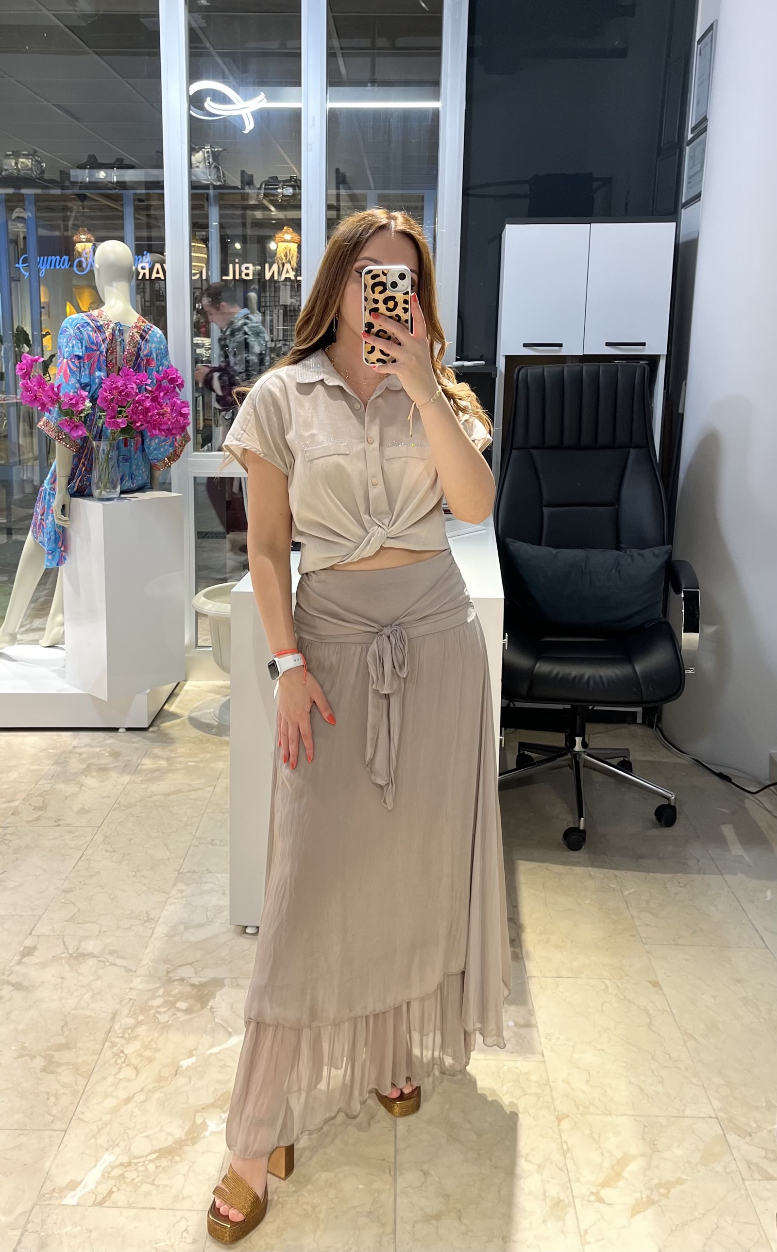 Vizon Bağlama Detaylı İpek Etek