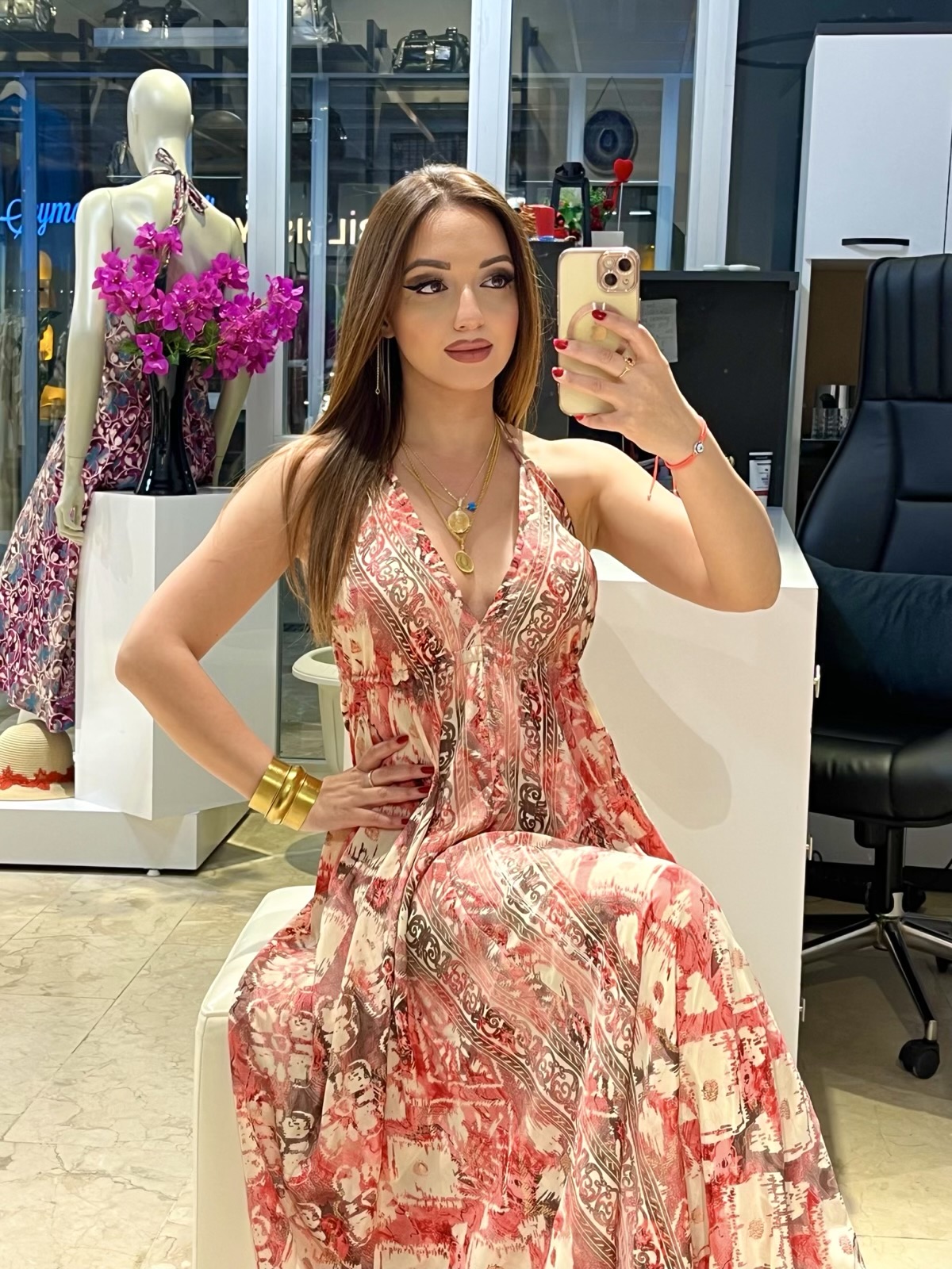 Nar Çiçeği Maxi Elbise