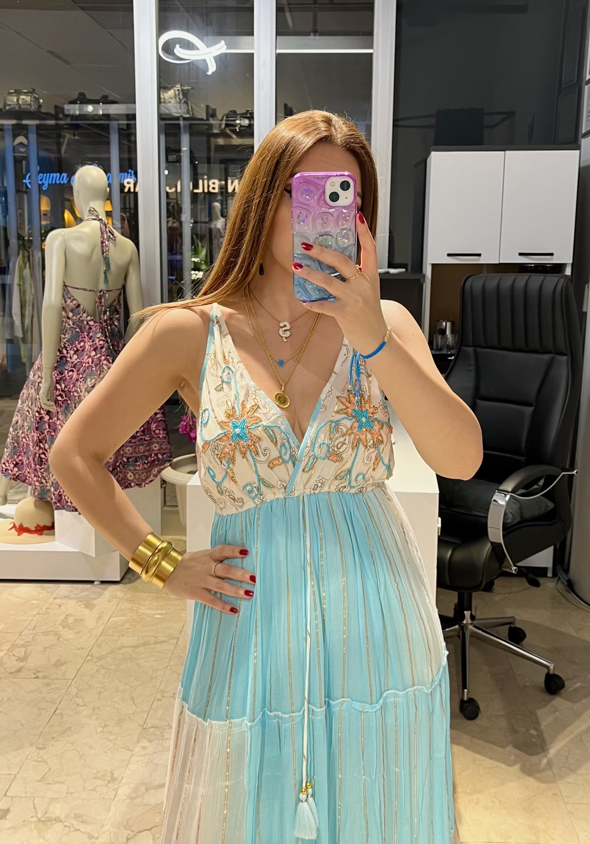 Aqua Nakışlı Elbise