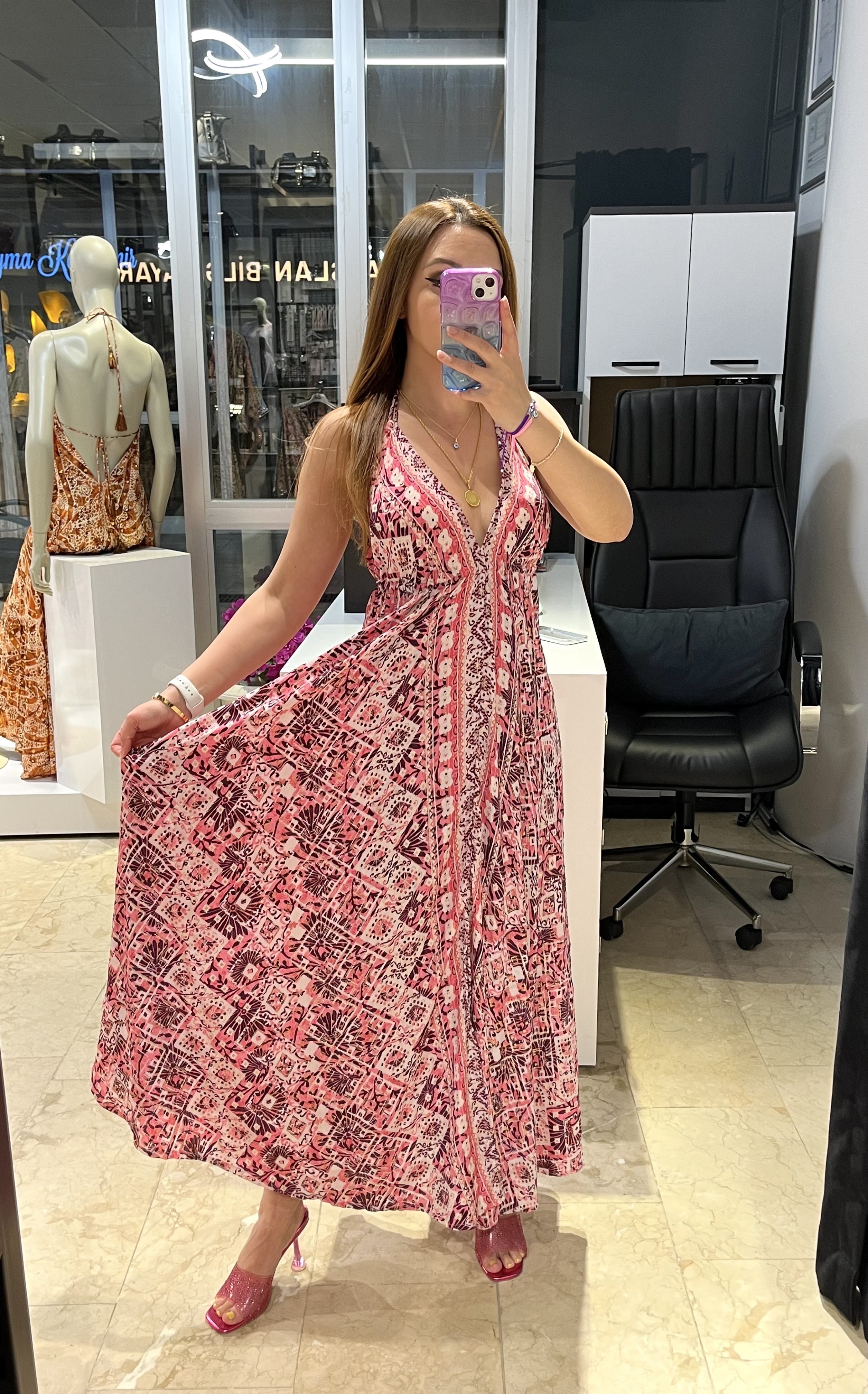 Pembe Masal Maxi Elbise